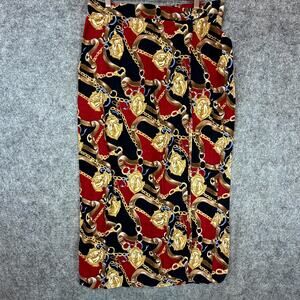 Vintage Khaki Rose Skirt Womens Large Red Gold Chain 90s Baroque Retro Glam